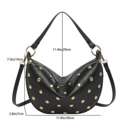 Fashion Retro Punk Women Hobo Bag,Black Leather-Look Shoulder Bag With Gold Studs, Large Capacity Daily Travel Crossbody Handbag