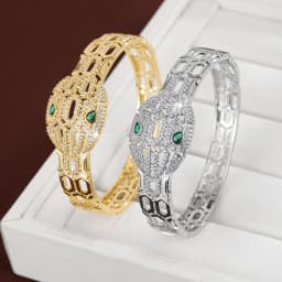 Creative Multi-Purpose Hollow Wide-Face Snake-Shaped Gemstone Bracelet Made Of Zirconium For Women As A Festive Gift