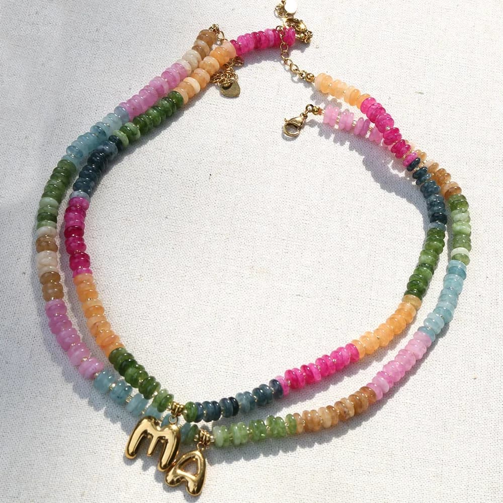 (optional letters) Bohemian classic rainbow color personalized customized bead separated handmade choker necklace