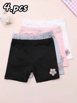 4 Pcs Summer Little Flower-Patterned Straight-Leg Kids Leggings Girls Safety Shorts Leggings for Children Aged 2-12Y Daily Wear
