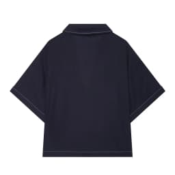 Women's Shirt 2026 Summer New Style Navy Short Sleeve Turn-Down Collar with Line Decoration Simple Pullover Shirt Fashionable