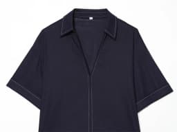 Women's Shirt 2026 Summer New Style Navy Short Sleeve Turn-Down Collar with Line Decoration Simple Pullover Shirt Fashionable