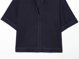 Women's Shirt 2026 Summer New Style Navy Short Sleeve Turn-Down Collar with Line Decoration Simple Pullover Shirt Fashionable