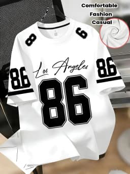 American Men's Summer Fashion Letter Stripe Number Print Comfortable and Breathable Round Neck T-Shirt Outdoor Sports Top