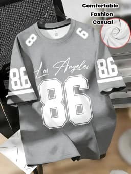 American Men's Summer Fashion Letter Stripe Number Print Comfortable and Breathable Round Neck T-Shirt Outdoor Sports Top