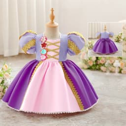 Toddler Hair Princess Rapunzel Party Baby Girl Dresses Carnival Flower Kids 1st Birthday Dress for Girls Bow Wedding Gown ASQ03