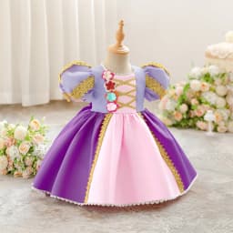 Toddler Hair Princess Rapunzel Party Baby Girl Dresses Carnival Flower Kids 1st Birthday Dress for Girls Bow Wedding Gown ASQ03