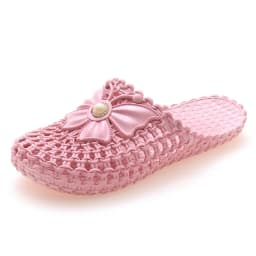 Women Hollow Out Closed Toe Versatile Slippers Summer Non Slip Soft Sole Bow Pearl Decor Casual Slides Indoor Outdoor Beach Wear