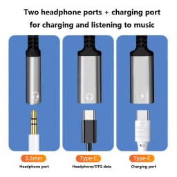USB C and Lightning to 3.5mm Jack Aux Audio Headphone Adapter with Type C Earphone and Charging,For iPhone 17 16 15 14 13 Series