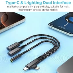 USB C and Lightning to 3.5mm Jack Aux Audio Headphone Adapter with Type C Earphone and Charging,For iPhone 17 16 15 14 13 Series