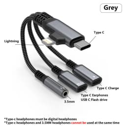 USB C and Lightning to 3.5mm Jack Aux Audio Headphone Adapter with Type C Earphone and Charging,For iPhone 17 16 15 14 13 Series