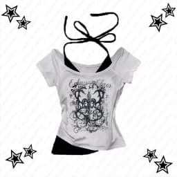 Women's 90s Vintage Punk T-Shirts Summer Streetwear Sexy Short Sleeve Gothic Slim Crop Tops Hottie Casual Femme Tee Harajuku Y2k