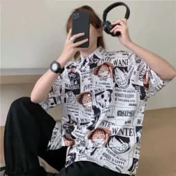 Summer Men's One Piece Hawaiian Shirt Monkey D Luffy Graphic Short Sleeve Casual Anime Kids Clothes Tropical Beach Holiday Tops