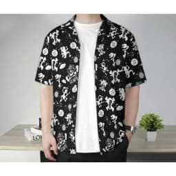 Summer Men's One Piece Hawaiian Shirt Monkey D Luffy Graphic Short Sleeve Casual Anime Kids Clothes Tropical Beach Holiday Tops