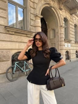 HH Woman Fashion Slim Bow Puff Sleeve O Neck Black Top Elegant Vintage Backless T-Shirt Summer Casual Holiday Night Wear Tops