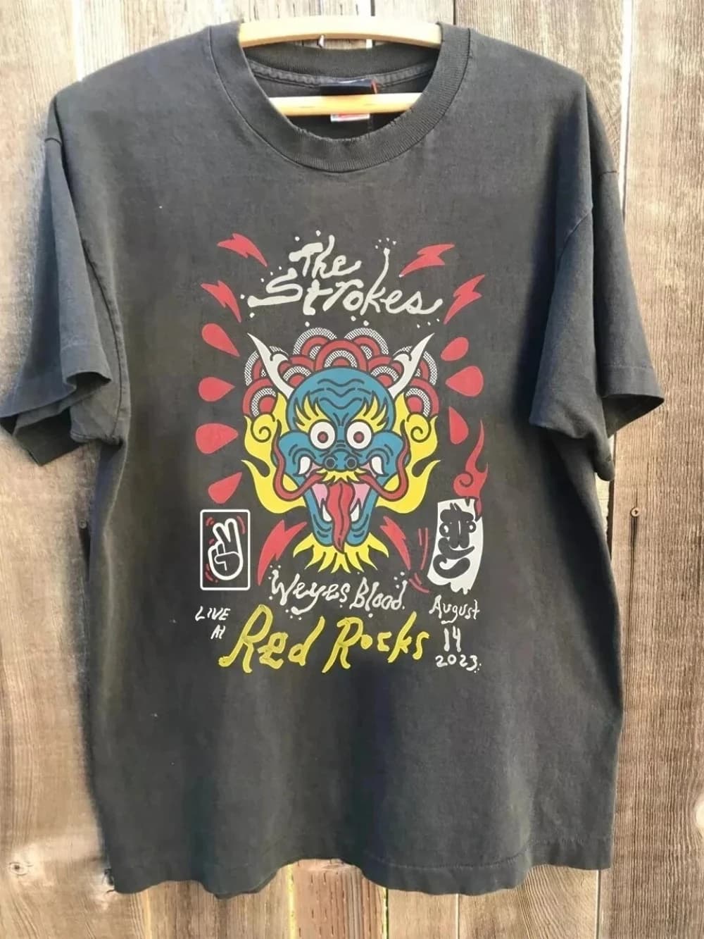 The Strokes Band Red Rock Concert Charcoal Grey 90s Retro T-shirt Printed Pattern T-shirt Suitable for Daily Wear