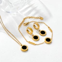 3pcs Woman Men Fashion Roman Digital Wafer Pendant Necklace Earrings Bracelets Stainless Steel Party Bridal Wedding Jewelry Sets
