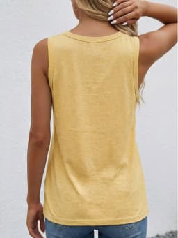 Women's V Neck Henley Tank Top Loose Fit Sleeveless Casual Clothing with Pocket Summer Womens Tops