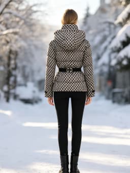 Women's Fashionable Winter Warm Jacket Casual Versatile Detachable Hood Coat with Belt Zippered Windproof Outdoor Clothes