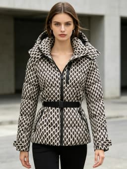 Women's Fashionable Winter Warm Jacket Casual Versatile Detachable Hood Coat with Belt Zippered Windproof Outdoor Clothes