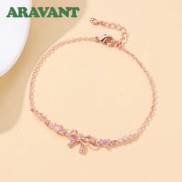 ARAVANT 925 Silver 18K Gold Bow Pink Zircon Bracelet Chains For Women Charm Jewelry
