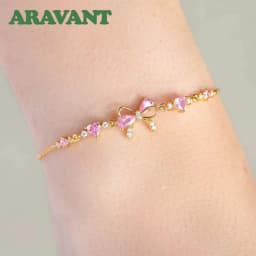 ARAVANT 925 Silver 18K Gold Bow Pink Zircon Bracelet Chains For Women Charm Jewelry