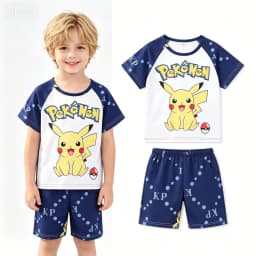 Animal Cartoon Boys Summer Pikachu Pajamas Sets Kids Summer Tops + Shorts Cartoon Sleepwear Pyjamas Toddler Kids Clothes Suits