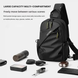 Men's Minimalist Chest Bag PU Film Waterproof Shoulder Bag New Fashionable and Casual Travel Portable Commuting Crossbody Bag