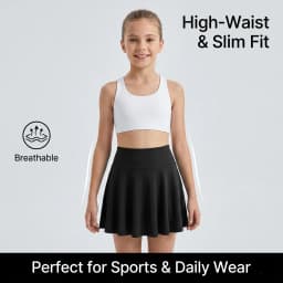 Girls High Waist Ribbed Skort, Built-in Shorts with Side Pocket for Tennis Outdoor Play Daily Casual Wear Kids Quick Drying