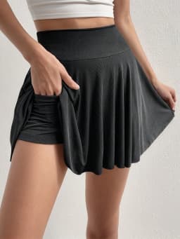 Girls High Waist Ribbed Skort, Built-in Shorts with Side Pocket for Tennis Outdoor Play Daily Casual Wear Kids Quick Drying
