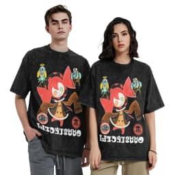 Mahou Shoujo Magi Madoka Magica Men's T Shirts Washed Novelty Tees Short Sleeve Round Collar T-Shirts Cotton Unique Clothing