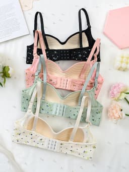 4 pcs girls' bras, training bras, small floral print underwear, non-removable chest pads, with adjustable straps, sport