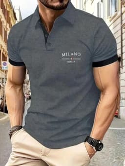 American Men's Summer Minimalist Letter Italian Print Comfortable Breathable Polo Short-Sleeved T-Shirt Outdoor Casual Top