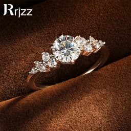 Rrjzz 6.5mm 1CT Round D-Color Moissanite Wedding Ring for Women GRA Certified Six-Prong Starburst Engagement Ring Jewelry Gift