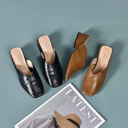 Women's Retro Square-Toe Chunky Heel Mules, Soft Leather Comfortable Slip-On Sandals, Suitable for Daily and Office Wear 2026