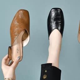 Women's Retro Square-Toe Chunky Heel Mules, Soft Leather Comfortable Slip-On Sandals, Suitable for Daily and Office Wear 2026