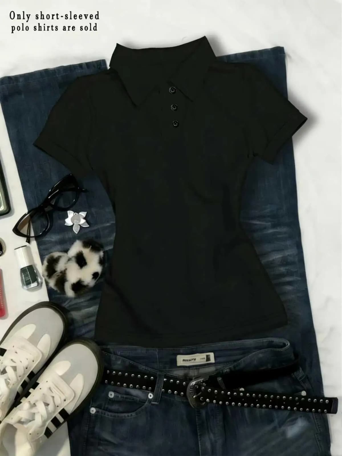 Y2K White Waisted Polo Shirt Summer New Slim Fit Tees