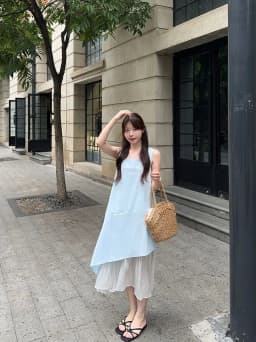 Women's Sleeveless White Midi Dress Loose Layered Ruffle Hem Casual Summer Beach Flowy Dress