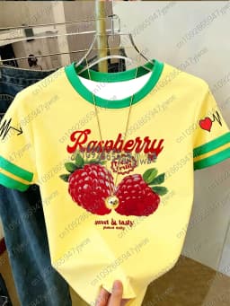2026 Womens Short Sleeve Color-Block Fresh Raspberry Print Y2k T Shirt Girl Round Neck Tee Outdoor Sports Adult Women's T-Shirt