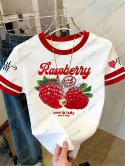 2026 Womens Short Sleeve Color-Block Fresh Raspberry Print Y2k T Shirt Girl Round Neck Tee Outdoor Sports Adult Women's T-Shirt