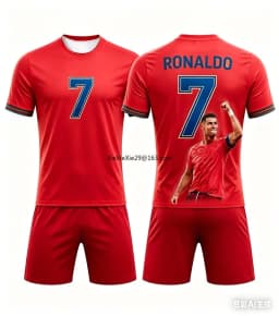 Hot Selling Fashion Summer AI # Ronaldo #7 Adult Football Short Sleeved T-shirt+shorts Children's Adult Parent-child Outfit Set
