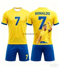 Hot Selling Fashion Summer AI # Ronaldo #7 Adult Football Short Sleeved T-shirt+shorts Children's Adult Parent-child Outfit Set