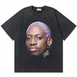Washed Vintage Dennis Rodman Big Face Graphic T-shirt The Worm T-shirts Men Women Fashion Hip Hop Oversized T Shirts Streetwear