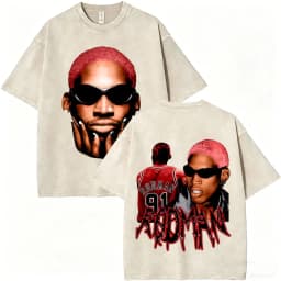 Washed Vintage Dennis Rodman Big Face Graphic T-shirt The Worm T-shirts Men Women Fashion Hip Hop Oversized T Shirts Streetwear