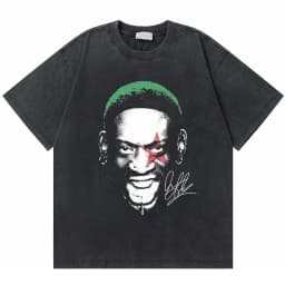 Washed Vintage Dennis Rodman Big Face Graphic T-shirt The Worm T-shirts Men Women Fashion Hip Hop Oversized T Shirts Streetwear