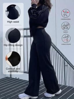 Ladies Casual Straight Leg Wide Leg Trousers Skin Friendly Polyester Pants Suitable Commute Travel Fitness Running Outer Wear