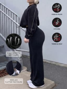 Ladies Casual Straight Leg Wide Leg Trousers Skin Friendly Polyester Pants Suitable Commute Travel Fitness Running Outer Wear