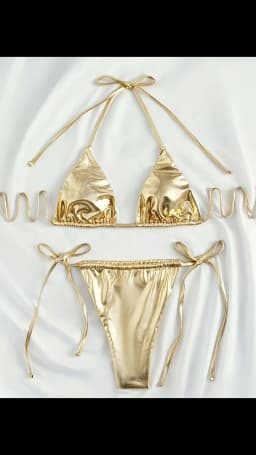 Women Bikini Set 2025 Summer Metallic Gold Shiny Halter Triangle Tie Side String Sexy Swimwear Female Beach Vacation Bathing Sui