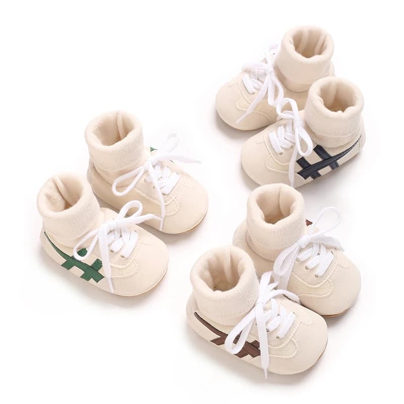 0-18M Baby Sock-Style Sneakers, Striped Decor, Soft Sole First Walker Casual Shoes