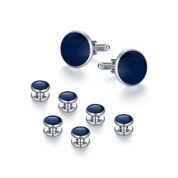 Solid Men's Cufflinks Studs Set For Tuxedo Minimalist Navy Blue Man Shirt Cufflinks For Mens Father Husband Guests Gifts For Wed